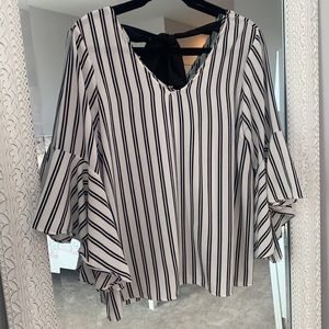 Green Envelope Black and White Striped Top